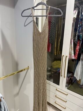 Zara Gold Sequin High-Low Slip Dress